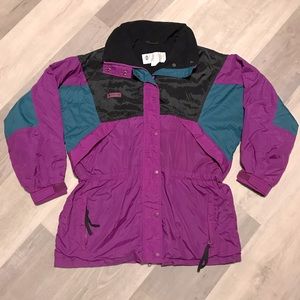 Columbia Vintage Women’s Colorblock Jacket Drawstring Waist Zip Away Hood Medium